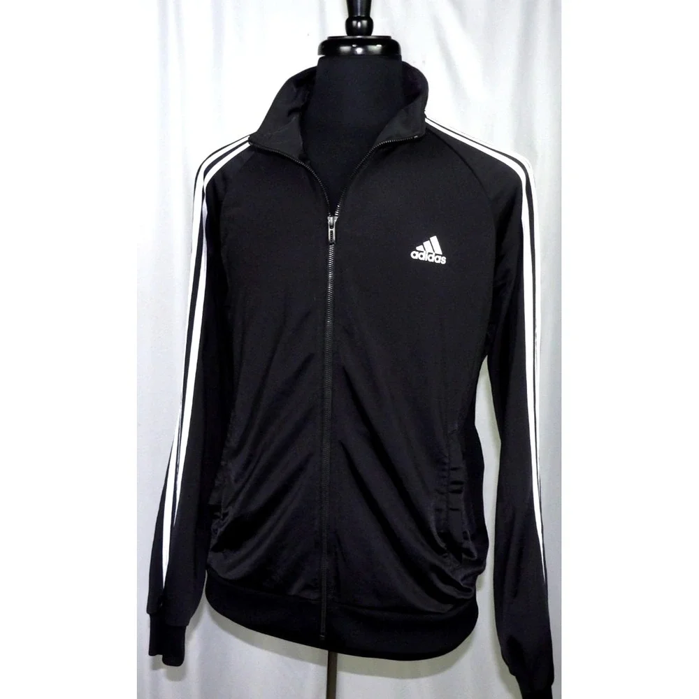 ADIDAS Zip-Up Black Striped Performance Athletic Track Jacket Men's Large